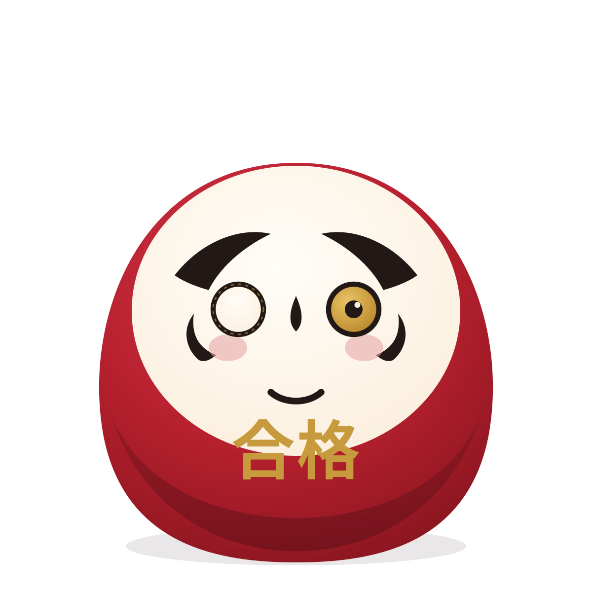合格だるま：右目はゴールド、左目は輪郭のみ
